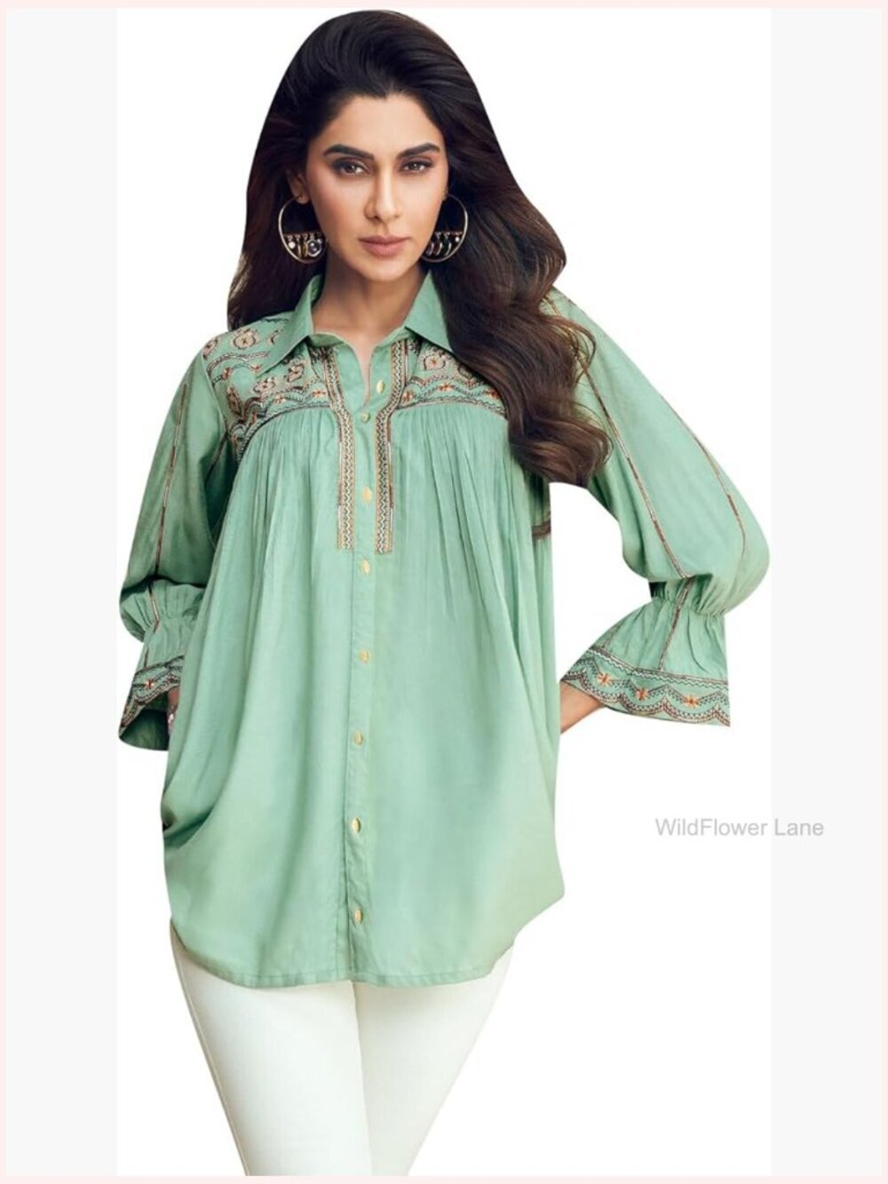 Boho Embroidered Peplum Tunic Top - Rayon 3/4 Sleeve Flowy Blouse Beach Cover Up